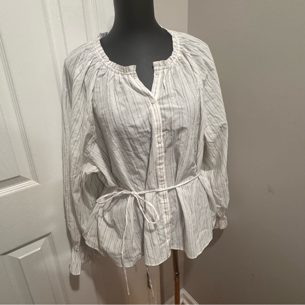 J. Crew White Striped Peasant Tunic